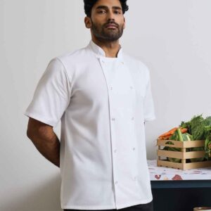 Premier Unisex Short Sleeve Stud Front Chef's Jacket