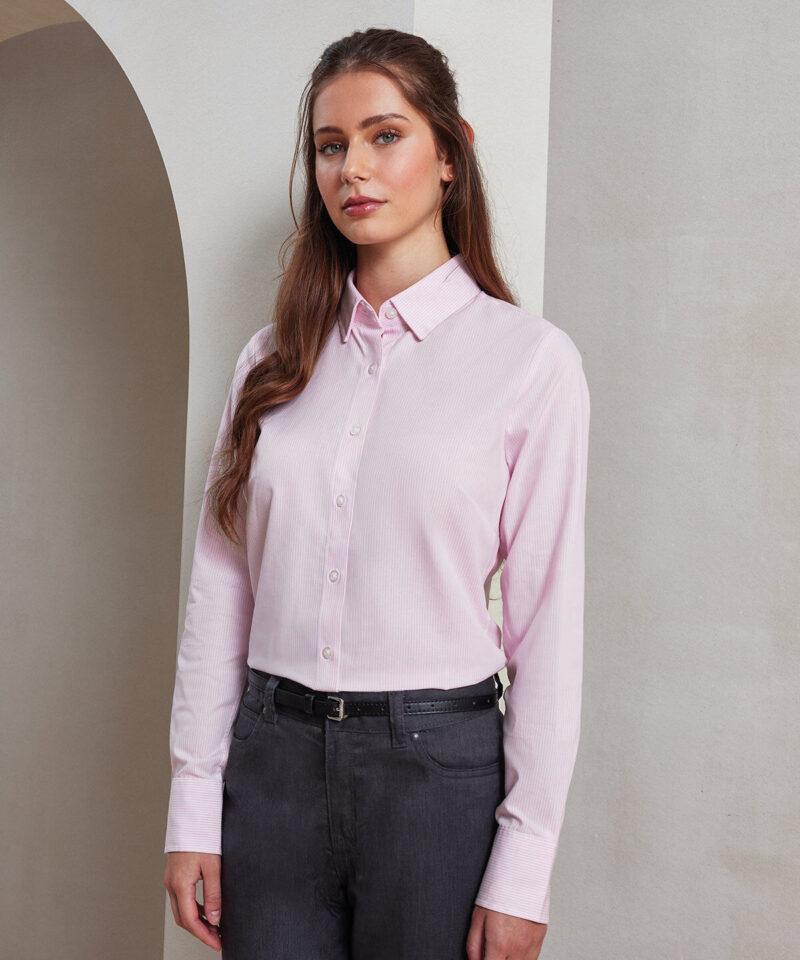 Premier Ladies Long Sleeve Striped Oxford Shirt