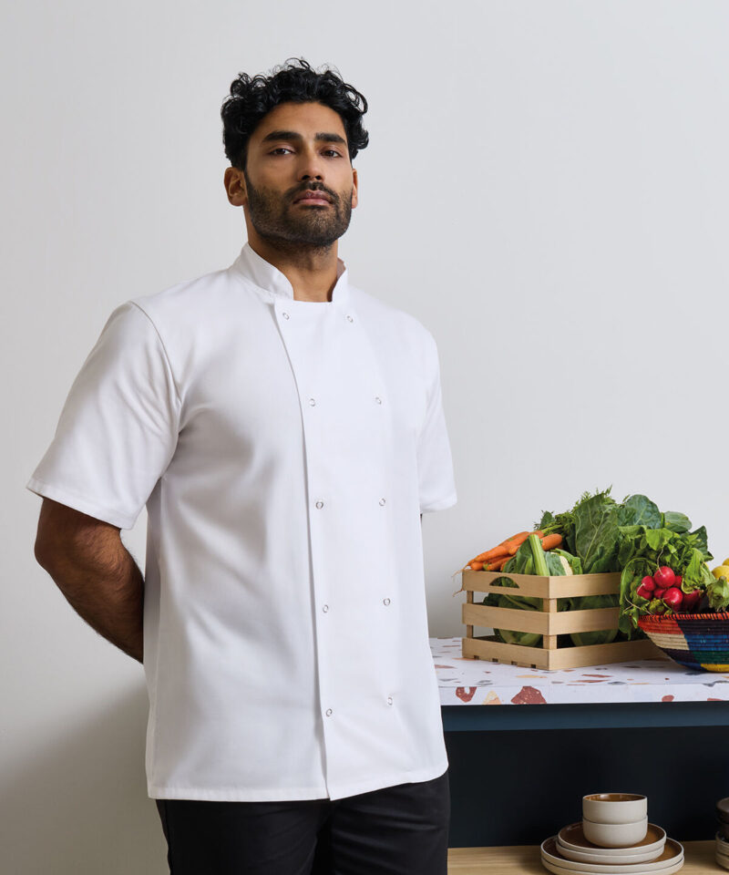 Premier Unisex Short Sleeve Stud Front Chef's Jacket