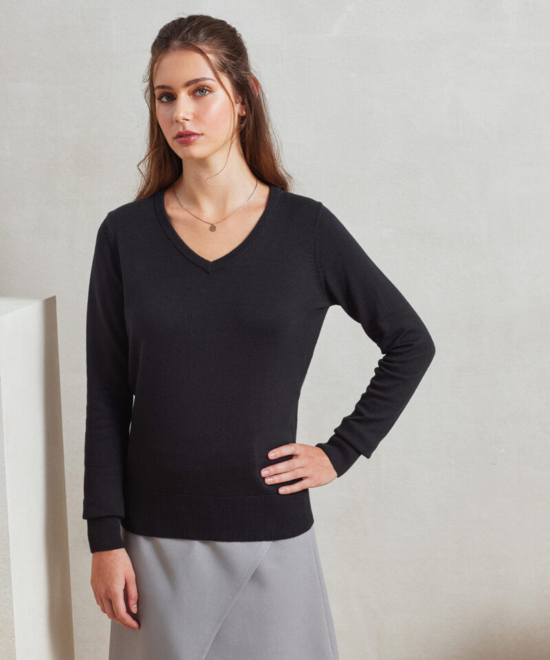 Premier Ladies Knitted Cotton Acrylic V Neck Sweater