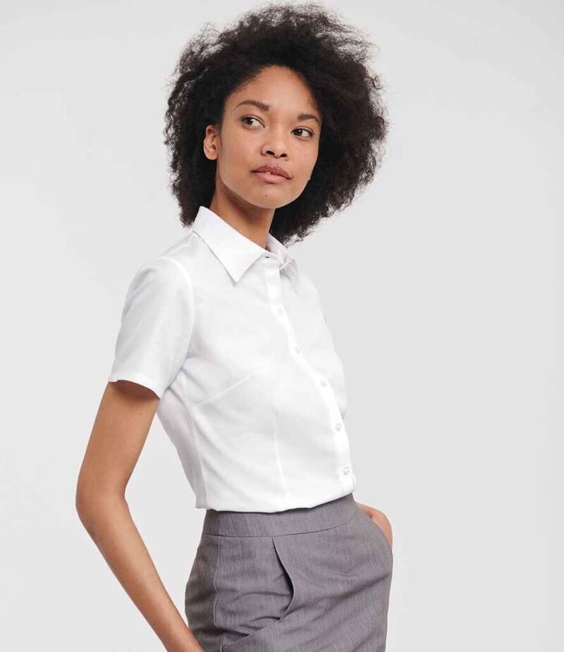 Russell Athletic Collection Ladies Short Sleeve Herringbone Shirt