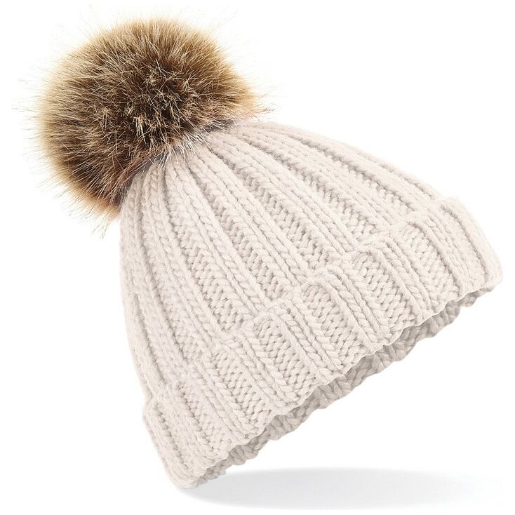 Beechfield Faux Fur Pop Pom Chunky Beanie