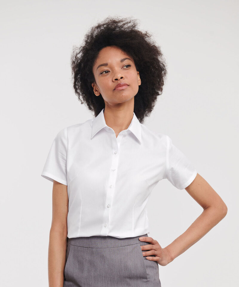 Russell Athletic Collection Ladies Short Sleeve Herringbone Shirt