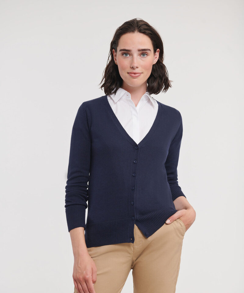 Russell Athletic Collection Ladies Cotton Acrylic V Neck Cardigan