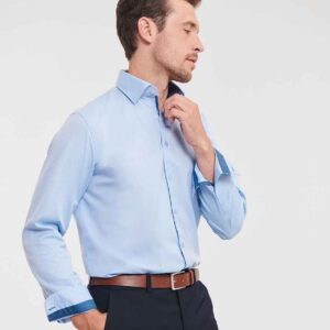 Russell Athletic Collection Long Sleeve Contrast Herringbone Shirt