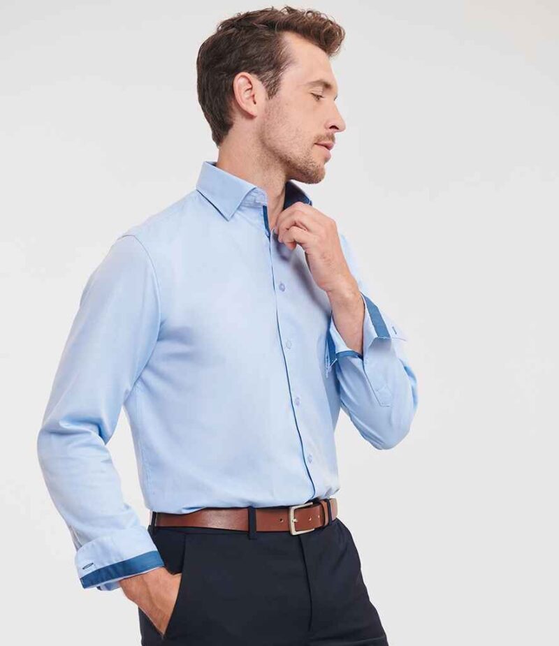 Russell Athletic Collection Long Sleeve Contrast Herringbone Shirt