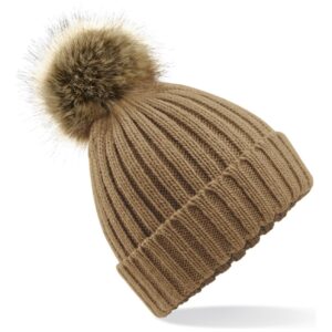 Beechfield Faux Fur Pop Pom Chunky Beanie