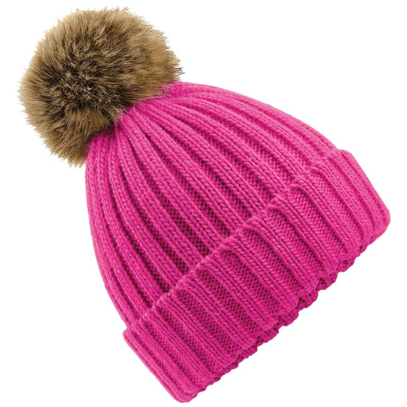 Beechfield Faux Fur Pop Pom Chunky Beanie