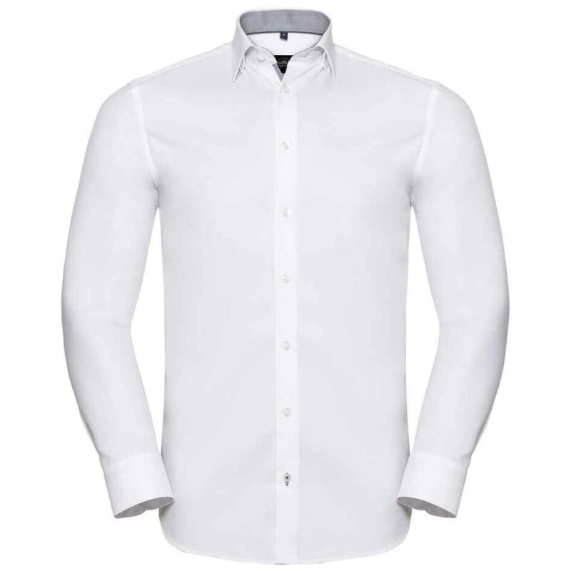 Russell Athletic Collection Long Sleeve Contrast Herringbone Shirt