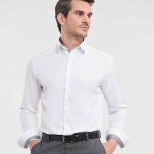 Russell Athletic Collection Long Sleeve Contrast Herringbone Shirt