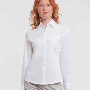 Russell Athletic Collection Ladies Long Sleeve Easy Care Cotton Poplin Shirt