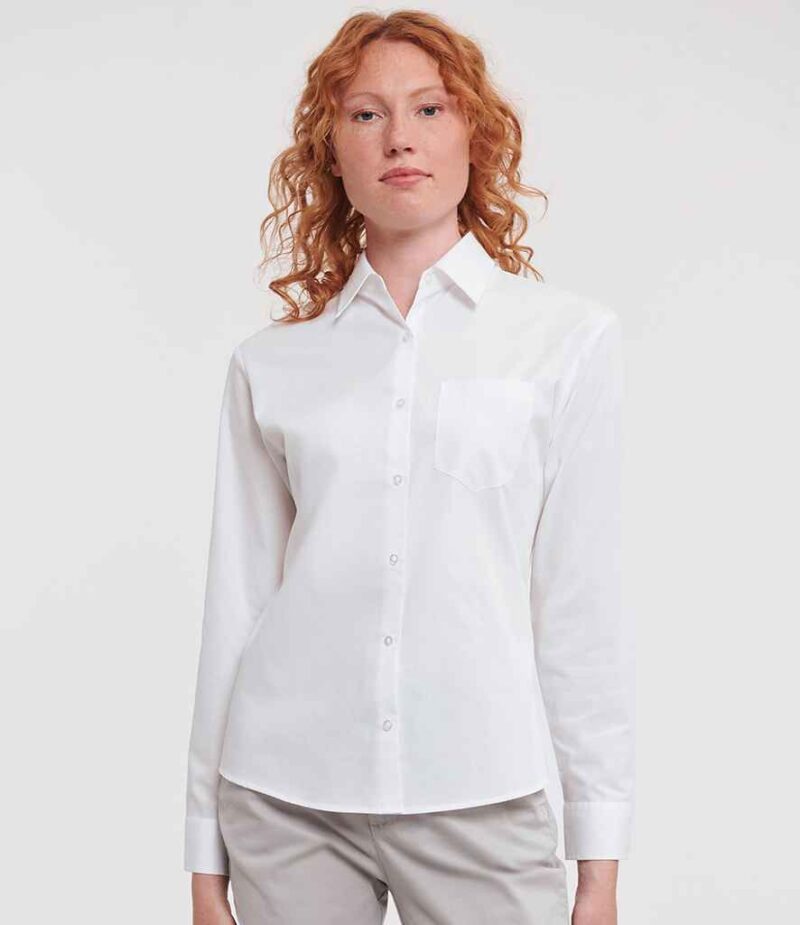 Russell Athletic Collection Ladies Long Sleeve Easy Care Cotton Poplin Shirt
