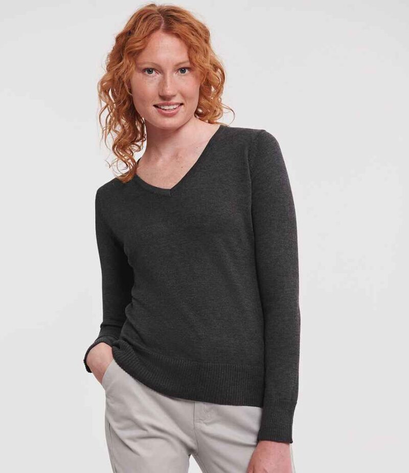 Russell Athletic Collection Ladies Cotton Acrylic V Neck Sweater
