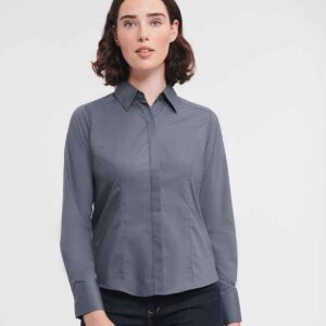 Russell Athletic Collection Ladies Long Sleeve Fitted Poplin Shirt