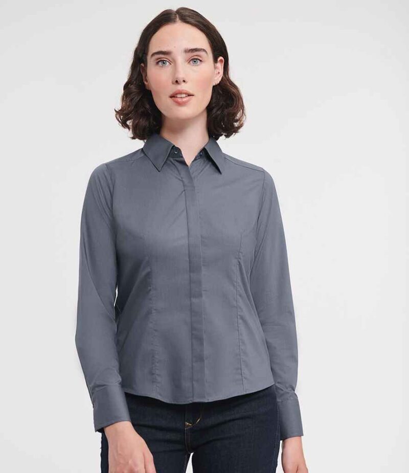 Russell Athletic Collection Ladies Long Sleeve Fitted Poplin Shirt