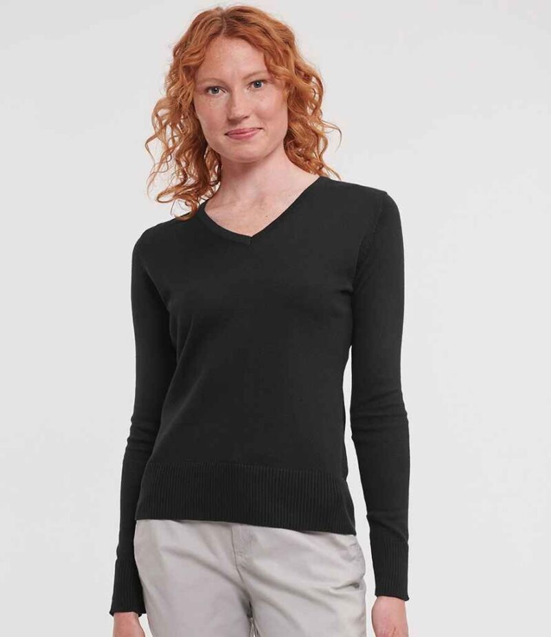 Russell Athletic Collection Ladies Cotton Acrylic V Neck Sweater