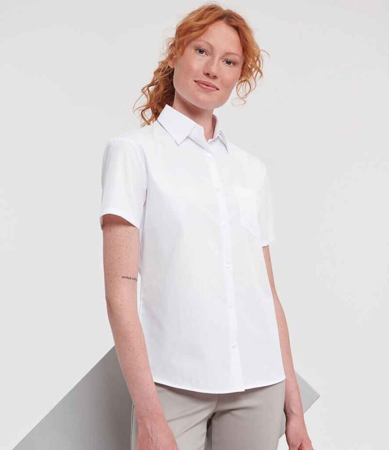 Russell Athletic Collection Ladies Short Sleeve Easy Care Poplin Shirt