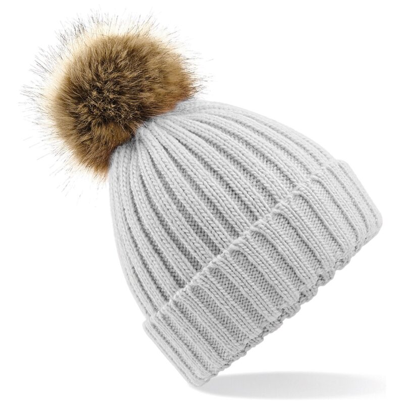 Beechfield Faux Fur Pop Pom Chunky Beanie