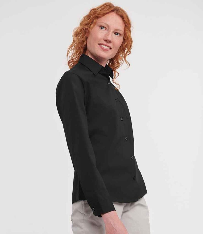 Russell Athletic Collection Ladies Long Sleeve Easy Care Cotton Poplin Shirt