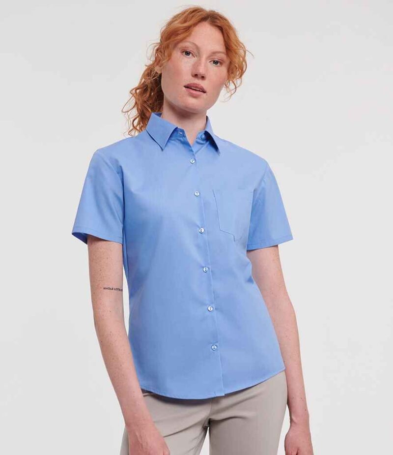 Russell Athletic Collection Ladies Short Sleeve Easy Care Poplin Shirt