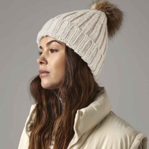 Beechfield Faux Fur Pop Pom Chunky Beanie