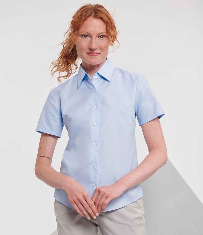 Russell Athletic Collection Ladies Short Sleeve Easy Care Oxford Shirt