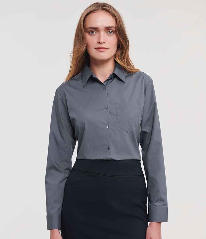Russell Athletic Collection Ladies Long Sleeve Easy Care Poplin Shirt