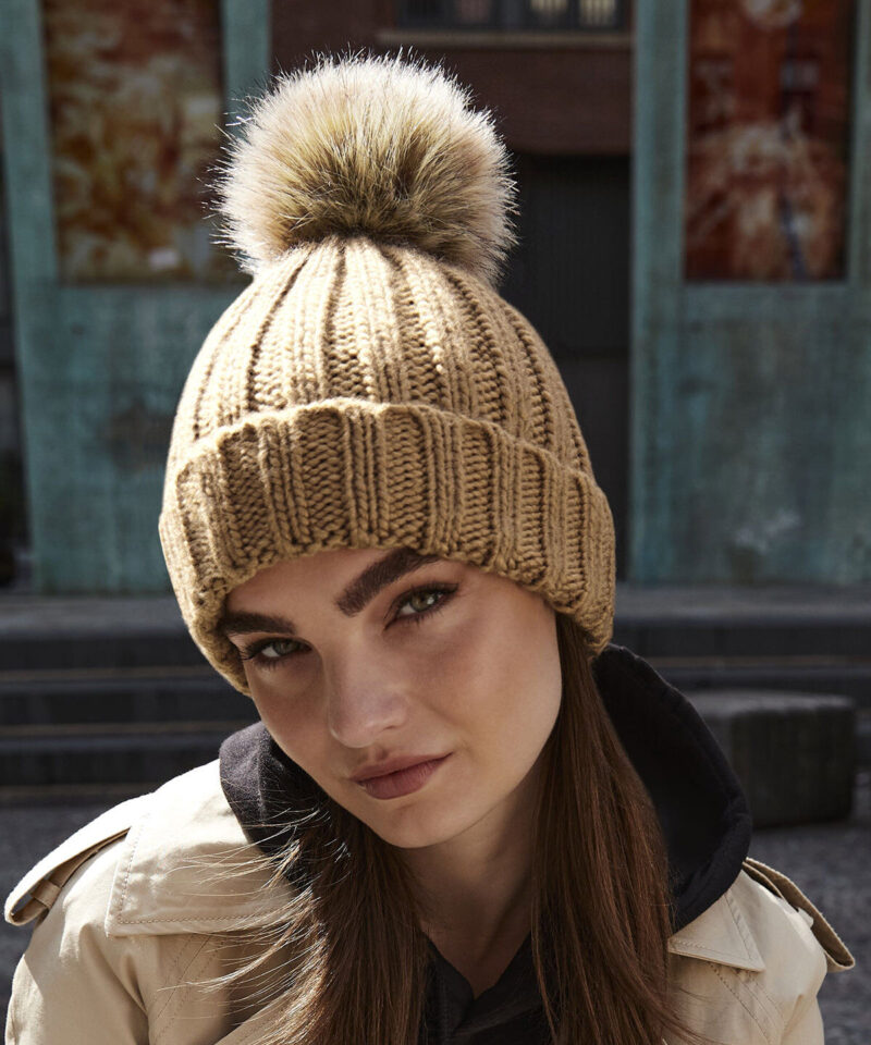 Beechfield Faux Fur Pop Pom Chunky Beanie