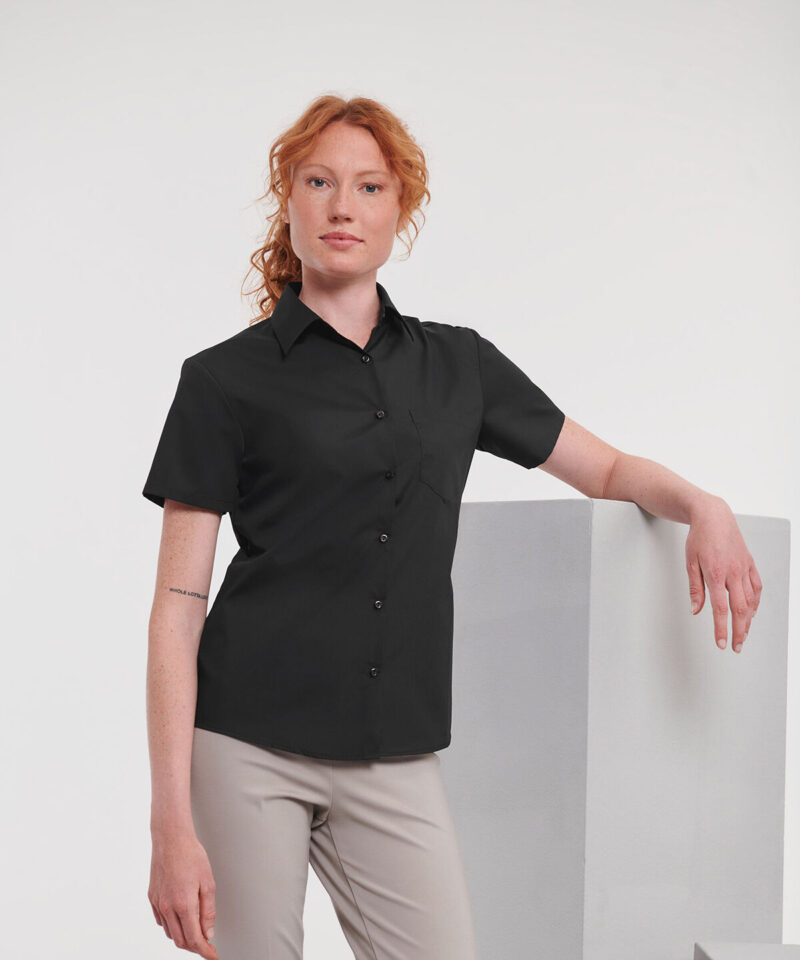 Russell Athletic Collection Ladies Short Sleeve Easy Care Poplin Shirt