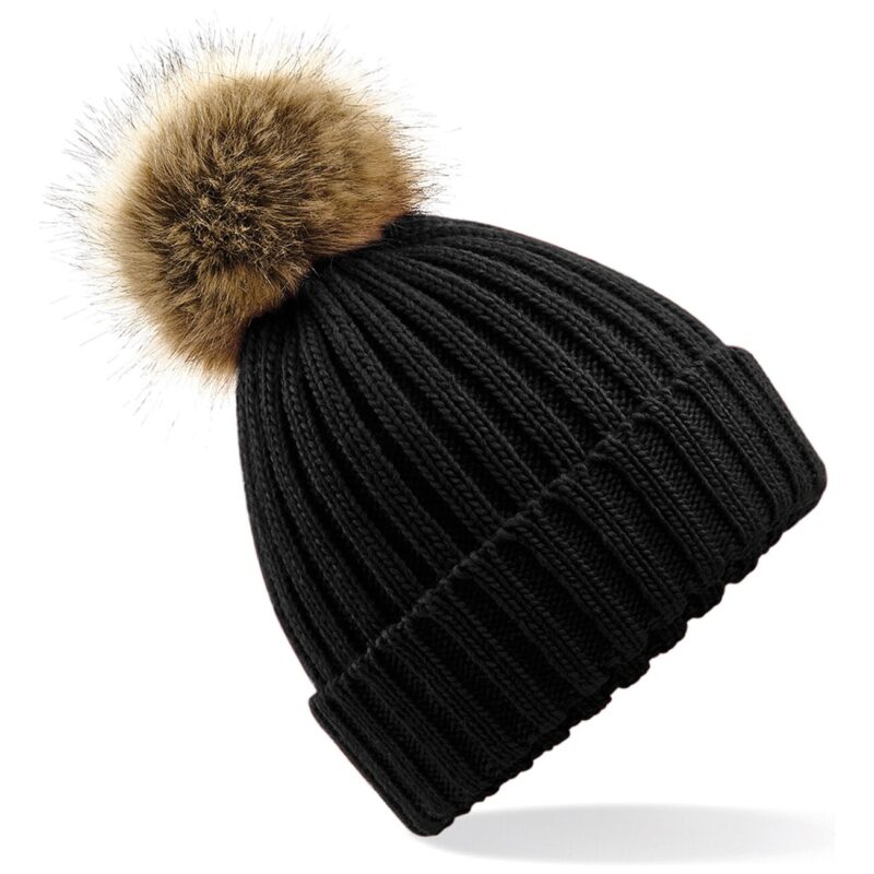 Beechfield Faux Fur Pop Pom Chunky Beanie