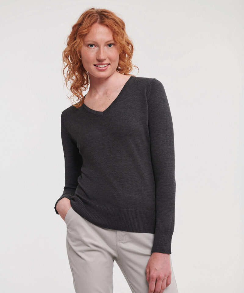 Russell Athletic Collection Ladies Cotton Acrylic V Neck Sweater