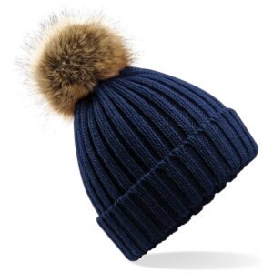 Beechfield Faux Fur Pop Pom Chunky Beanie