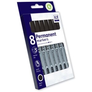 A* Stationery Black Permanent Marker Pens Quick Drying Pack of 8