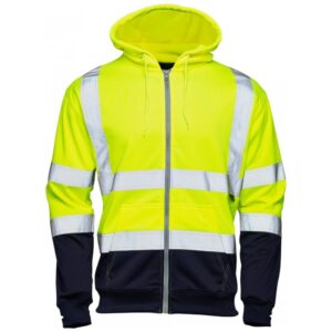 Supertouch Hi Vis Yellow 2 Tone Hooded Zipped Sweatshirt