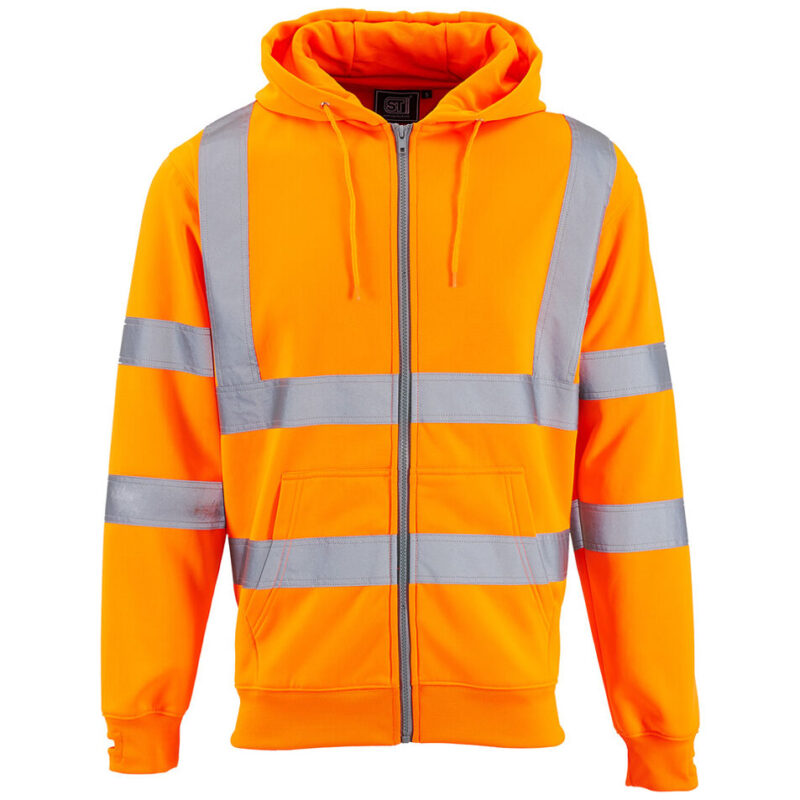 Supertouch Hi Vis Orange Zipped Hooded Sweatshirt - Orange
