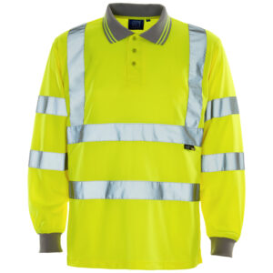 Supertouch Hi Vis Yellow Long Sleeve Bird Eye Polo Shirt