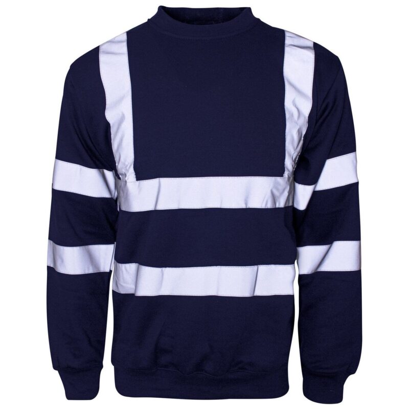 Supertouch Hi Vis Yellow Crew Neck Sweatshirt - Navy