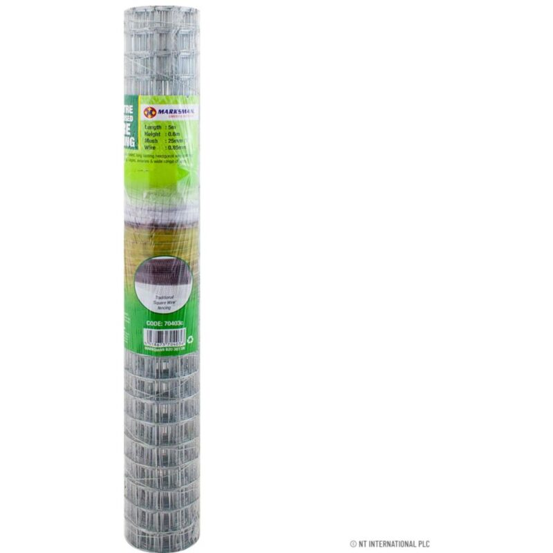 Marksman Galvanised Wire Fence Mesh Netting 600mm x 5M With 25mm Square Holes