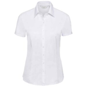 Russell Collection Ladies Short Sleeve Herringbone Shirt