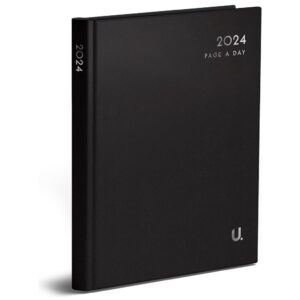 U. 2024 A5 Hardback Page a Day Diary - Black