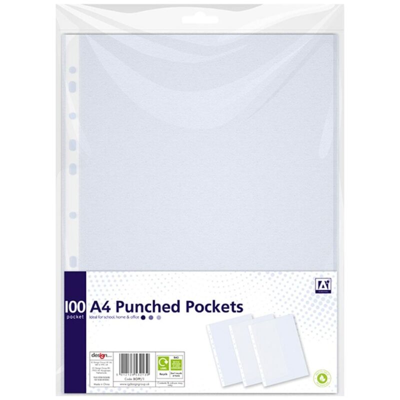 A* Stationery A4 Punched Pockets Pack of 100