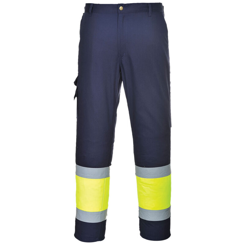 Portwest Hi-Vis Contrast Class 1 Service Trousers - Yellow/Navy Tall
