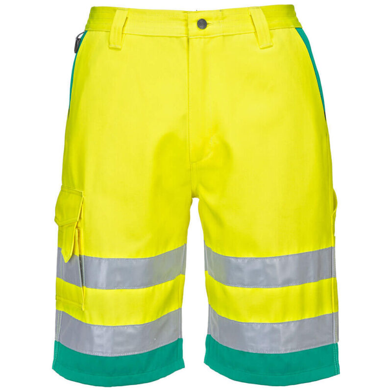 Portwest Hi-Vis Lightweight Polycotton Shorts - Yellow/Teal