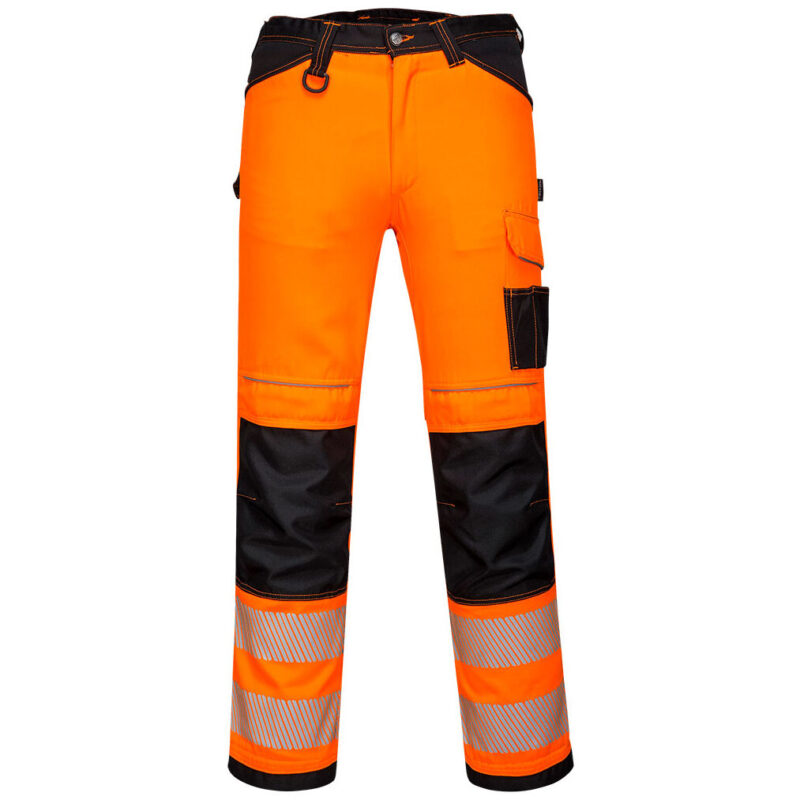 Portwest PW3 Hi-Vis Work Trousers - Orange/Black Short