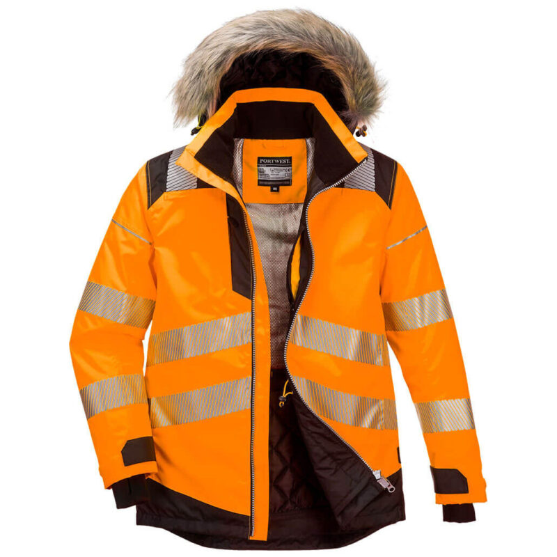 Portwest PW3 Hi-Vis Winter Parka Jacket - Orange/Black