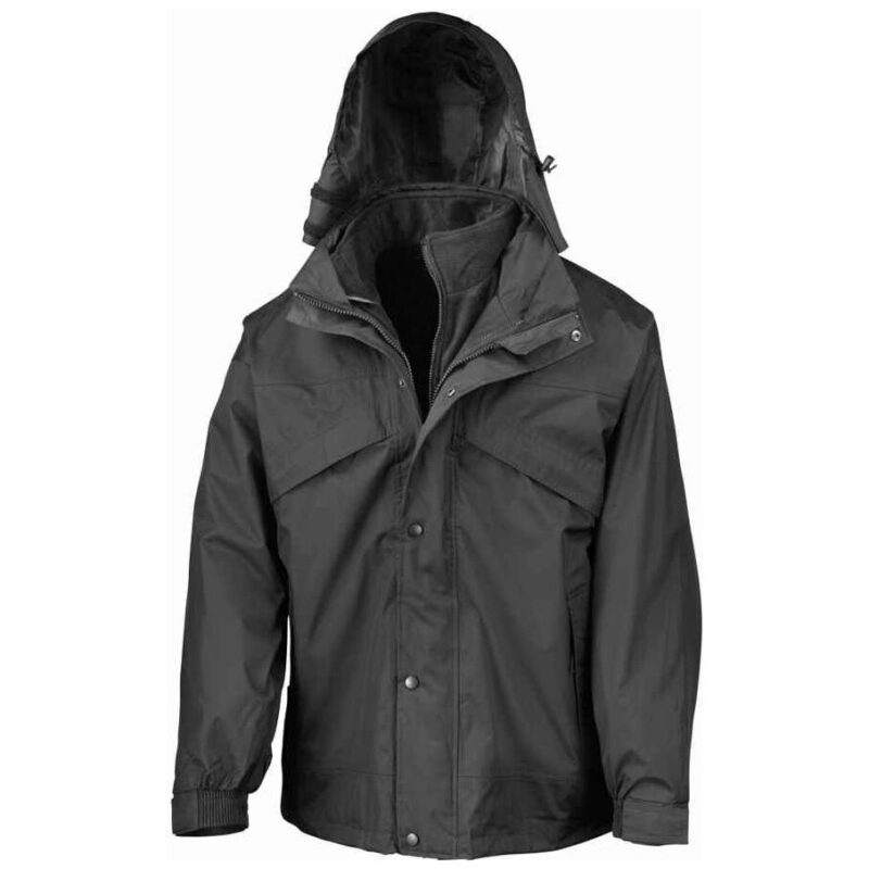 Result 3-in-1 Waterproof Zip and Clip Fleece Lined Jacket - Black