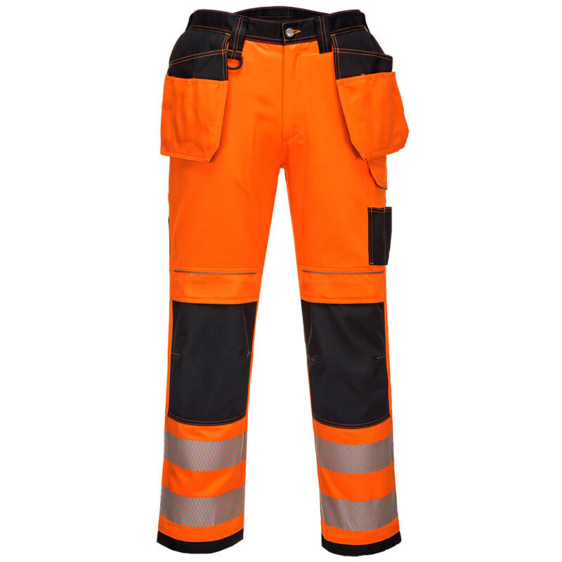 Portwest PW3 Hi-Vis Holster Pocket Work Trousers - Orange/Black Short