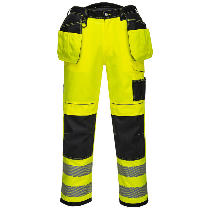 Portwest PW3 Hi-Vis Holster Pocket Work Trousers - Yellow/Black Short