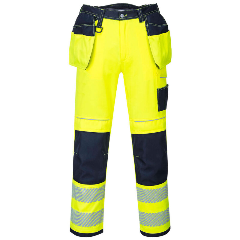 Portwest PW3 Hi-Vis Holster Pocket Work Trousers - Yellow/Navy Short