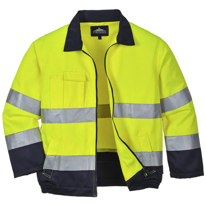Portwest Madrid Hi-Vis Contrast Bomber Jacket - Yellow/Navy